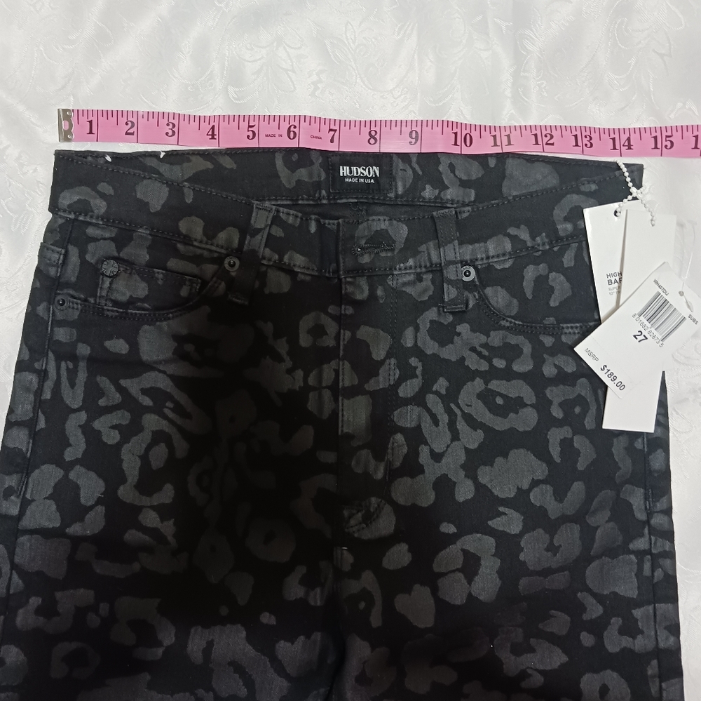 Hudson Barbara High Waist Super Skinny Jeans Sz 27 Black Print - Picture 9 of 14